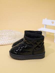 儿童雪地靴冬季新款女童保暖靴中筒厚底亮片女童鞋幼儿男童毛绒靴 - 黑色 - 查看 6