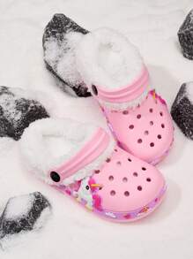Girls Cozy & Fashionable Lightweight Warm Plush Slip-On Shoes, Winter, For Christmas - Pink - View 1