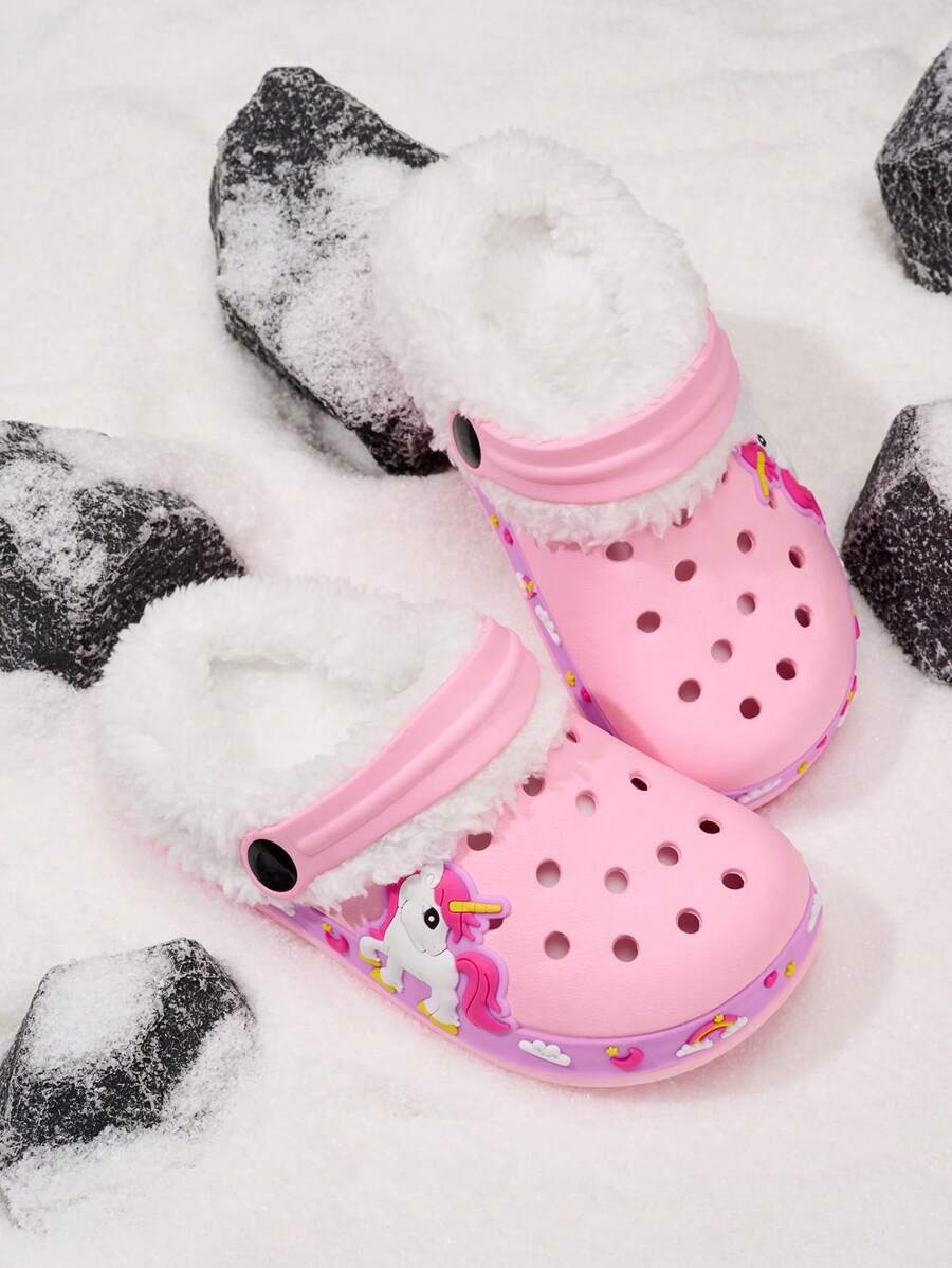 Girls Cozy & Fashionable Lightweight Warm Plush Slip-On Shoes, Winter, For Christmas - Pink - View 1