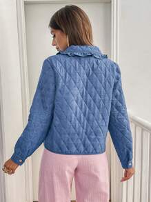 SHEIN Frenchy 1 件女式纯色前系带口袋长袖休闲夹棉外套