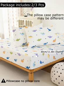 柔软超细纤维儿童床笠套装，带有可爱的恐龙图案 - 最佳奢华 2/3 件套床单 - 包括 1 张床笠 + 1/2 个枕套 - 便宜且高品质 - 床垫套有单人床、特大号床、单人床、大号床、双人床、全尺寸可供选择，爱情人节 - 米色 - 查看 4