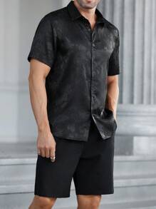 Manfinity Homme 2pcs Men's Shirt Collar Buttoned Short Sleeve Top And Shorts Set - Black - View 1