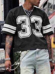 Manfinity Dauomo 男士夏季数字印花圆领短袖休闲 T 恤 - 黑色 - 查看 7