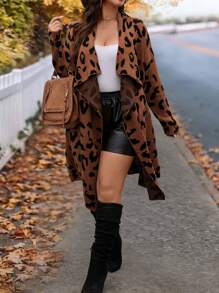 EMERY ROSE Große Größen Winter Lässig Herbst Cardigan Pullover mit Leopardenmuster und stilvollem asymmetrischem Saum Design, geeignet für Feiertage, Ausflüge, Einkaufen, Arbeit, Partys und Zuhause.