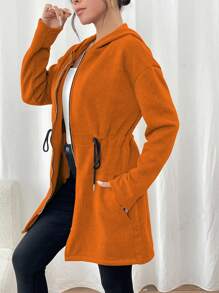 SHEIN LUNE Women Autumn/Winter Drawstring Waist Loose Casual Hooded Jacket