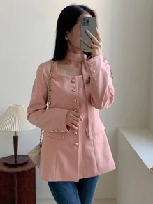 DAZY Chaqueta elegante de unicolor de manga larga y abotonadura sencilla para mujer, ropa de otoño para mujeres