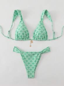 Swim Vcay 1 套女士花卉印花比基尼泳装，适合夏季海滩 - 綠色 - 查看 3