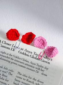 ROMWE Kawaii 4pcs Cute Colorful Knitted Bow Tie Shaped Book Clips, Suitable For Books - Multicolor - View 3