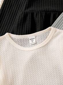 3pcs/Set Tween Girls Long Sleeve Waffle Texture T-Shirts - Multicolor - View 7