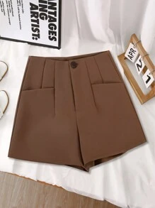 Calvaya Women's Casual Plain Shorts With Faux Pockets