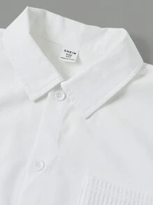 2pcs Tween Boys Casual Korean Style Collared Solid Woven Shirt With Knitted Vest & Solid Woven Straight Leg Pants Set - Multicolor - View 9