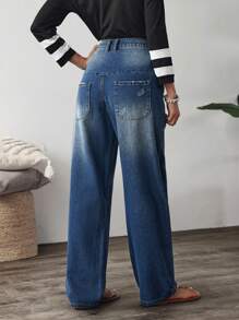 SHEIN LUNE Women Wide Leg Loose Casual All-Match Denim Jeans - Blue - View 2