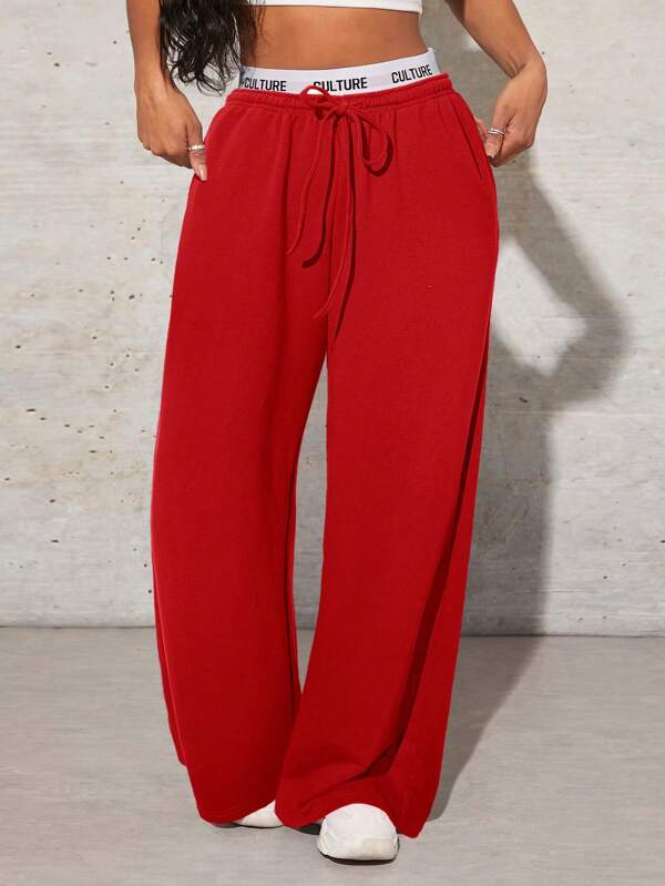 SHEIN SXY Women Contrast Color Patchwork Front Tie Casual Lounge Pants