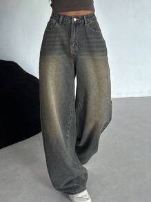 DAZY Quần Jeans Dài Xòe Rộng Cho Nữ - Màu xanh bụi bặm - Xem 4