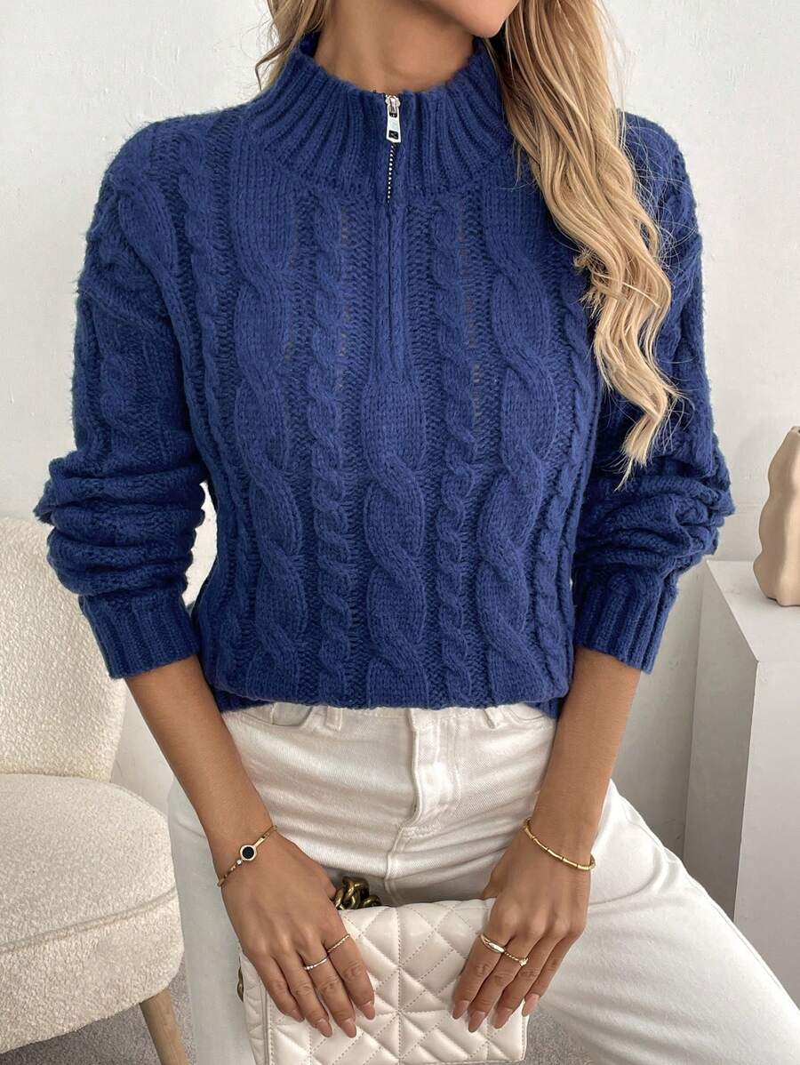 SHEIN LUNE Women's Casual Solid Color Stand Collar Sweater, Autumn Winter Knit Pullover Fall Outfit