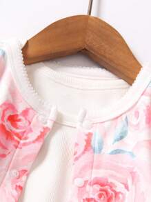 3 Stück/Set Baby Mädchen Blumen Jacke, Hose mit elastischem Bund Outfit und Bodysuit mit Hut, Herbst - Weiss - Übersicht 6