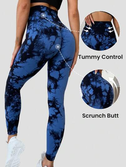 Tie Dye Running Leggings Seamless High Stretch Scrunch Butt Workout Tights