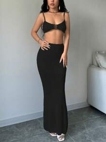 SHEIN Unity 2pcs Versatile Hollow Out Knitted Sweater Set - Black - View 5