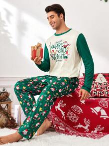 Bộ đồ ngủ dài tay in họa tiết hoạt hình Giáng sinh nhiều màu cho nam - Màu be - Xem 6