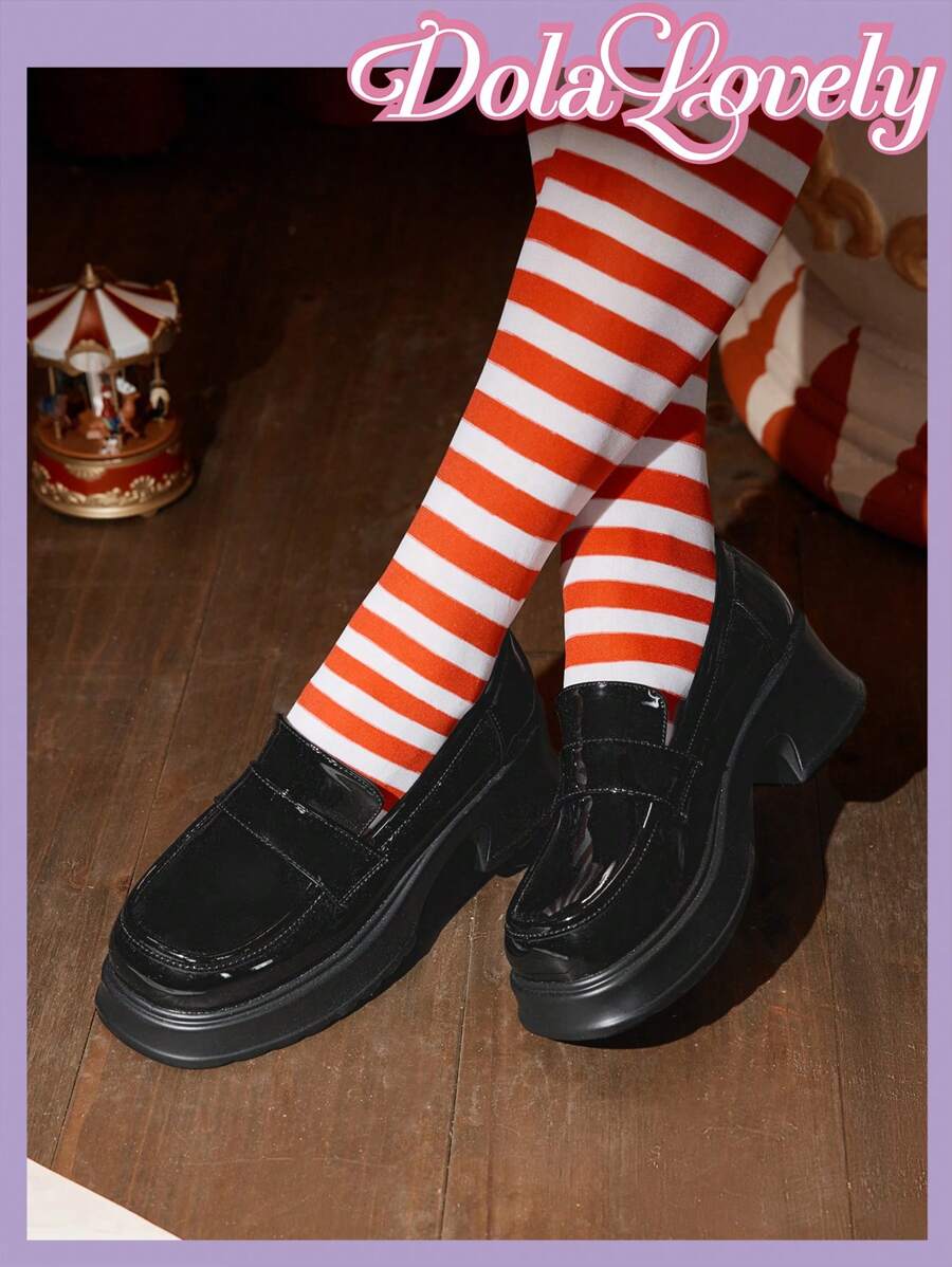 Dola Lovely Women's Fashion Versatile Thick Sole Loafers - Black - View 1