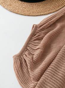 SHEIN Clasi Áo len mỏng cổ tròn tay dài màu trơn cỡ lớn thường ngày - Lạc đà - Xem 4