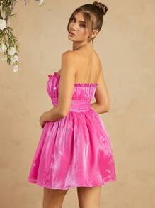 L'Amorae Vestido sin tirantes con busto fruncido - Rosa Fucsia - Ver 4