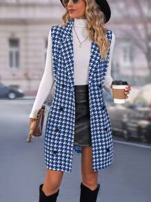 Chiquease Women's Spring Autumn Lapel Neck Houndstooth Pattern Casual Waistcoat