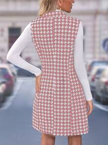 Chiquease Spring & Autumn Casual Houndstooth Print Double Breasted Vest