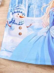 SHEIN Young Girl Blue Casual Cute Cartoon Frozen Princess Cap Sleeve Comfortable Breathable Printed T-Shirt Dress