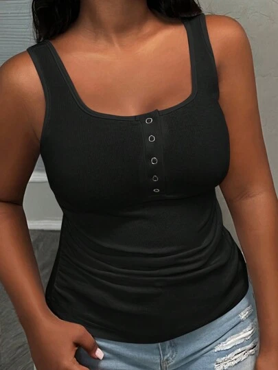 Slaydiva 大码休闲百搭白色深 U 领工字背上衣女士大码、学校、教师、返校节