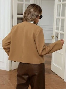 SHEIN Privé Minimalist Elegant Loose Fit Short Jacket With Large Pockets And Metal Decorative Buttons Fall Winter Cloth For Women