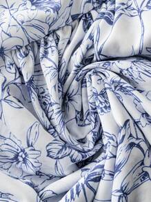 Chiquease 女式度假無肩帶無背心裝前交叉植物印花雙層下擺中長裙