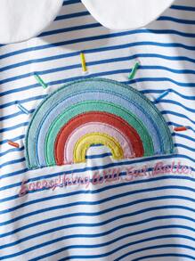 Baby Mädchen Set aus Langarm Top mit Regenbogen Stickerei, gestreift und Lätzchen Kleid - Pink - Übersicht 8