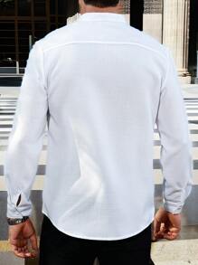 Manfinity Homme 男士休闲纯色都市纯色长袖衬衫，春/秋季，适合丈夫白色长袖男士白色长袖衬衫男士白色长袖男士，秋季 - 白色 - 查看 2