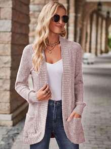 EMERY ROSE Women's Casual Ribbed Brushed Open Front Side Pocket Shorts Jacket, Lightweight Fall Winter Cloth For Women - Pink - View 5