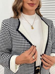 SHEIN Clasi Plus Size Dames Pied-de-poule Gewatteerde Jas, Geschikt Voor Lerarenkleding In De Herfst En Winter