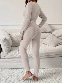 EMERY ROSE Bộ 2 áo len và váy trơn màu thường ngày, Thu/Đông - Màu be - Xem 2