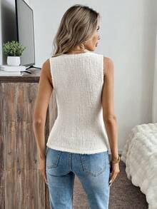 SHEIN LUNE 女式无缝针织紧身圆领百搭背心，采用温暖的毛绒面料，适合春季、夏季、秋季和冬季 - 白色 - 查看 2