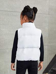 SHEIN Leap Crew Chaqueta acolchada sin mangas con cuello alto para niñas jóvenes, otoño (9), invierno (2), blanco - Blanco - Ver 2