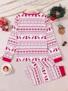 Teen Boy Christmas Pajamas Party Holiday Matching Family Pajamas Elk Fairisle All-Over Print Long Pants & Long Sleeve Homewear, Soft & Warm Fabrics, Family Gathering, Photo Shoot, Fall & Winter Christmas Decorations - Red and White - View 2