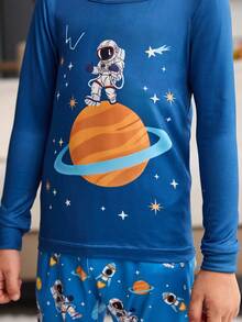 Conjuntos a juego ajustados de niño pequeño, manga larga con estampado de astronauta y cielo estrellado, parte superior y pantalones - Multicolor - Ver 7