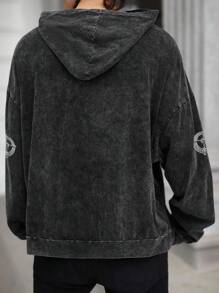 Manfinity EMRG Men's Casual Slogan Print Hoodie, Spring Autumn - Black - View 2