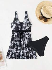 Swim Lushoire Women's Camisole Tankini Top With Random Palm Tree Print Summer