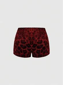 ROMWE Grunge Punk Quần short mini cạp thấp họa tiết da báo Y2K trang trí cho nữ - Đỏ - Xem 2