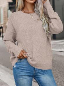 SHEIN LUNE Women's Solid Color Dropped Shoulder Long Sleeve Casual Sweater, Autumn/Winter