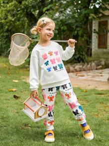 SHEIN Bộ 3 áo khoác vest ấm áp thường ngày cho bé gái + áo in hình bướm + quần in họa tiết nhung kẻ cho các hoạt động ngoài trời, mùa thu và mùa đông - Nhiều màu - Xem 5