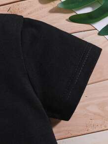 Young Girls' Short Sleeve Printed Star Pattern Round Neck Top - Black - View 4