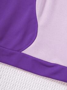 SHEIN Tween Girl Colorblock Round Neck Long Sleeve Loose Casual Sweatshirt, Autumn/Winter - Purple - View 5