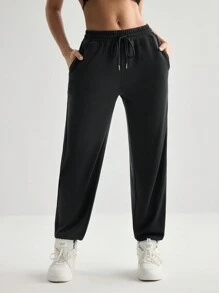 SHEIN Women's Casual Sports Pants With Pockets & Skeleton Print For Exercise, Running, And Dancing - Black - View 3
