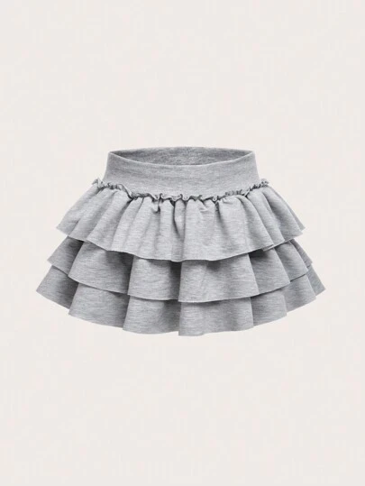 SHEIN Girlism Tween 女童街头休闲针织拼布溜冰裙